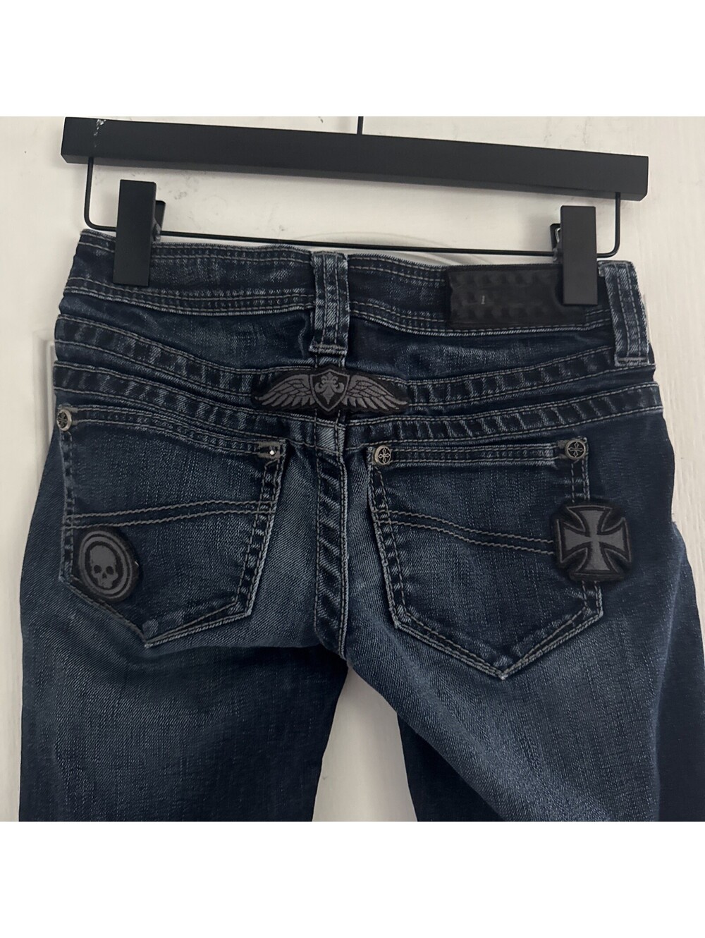 Affliction Raquel Skinny Jeans Womens 24 Blue Dark Wash Black Premium Embellish